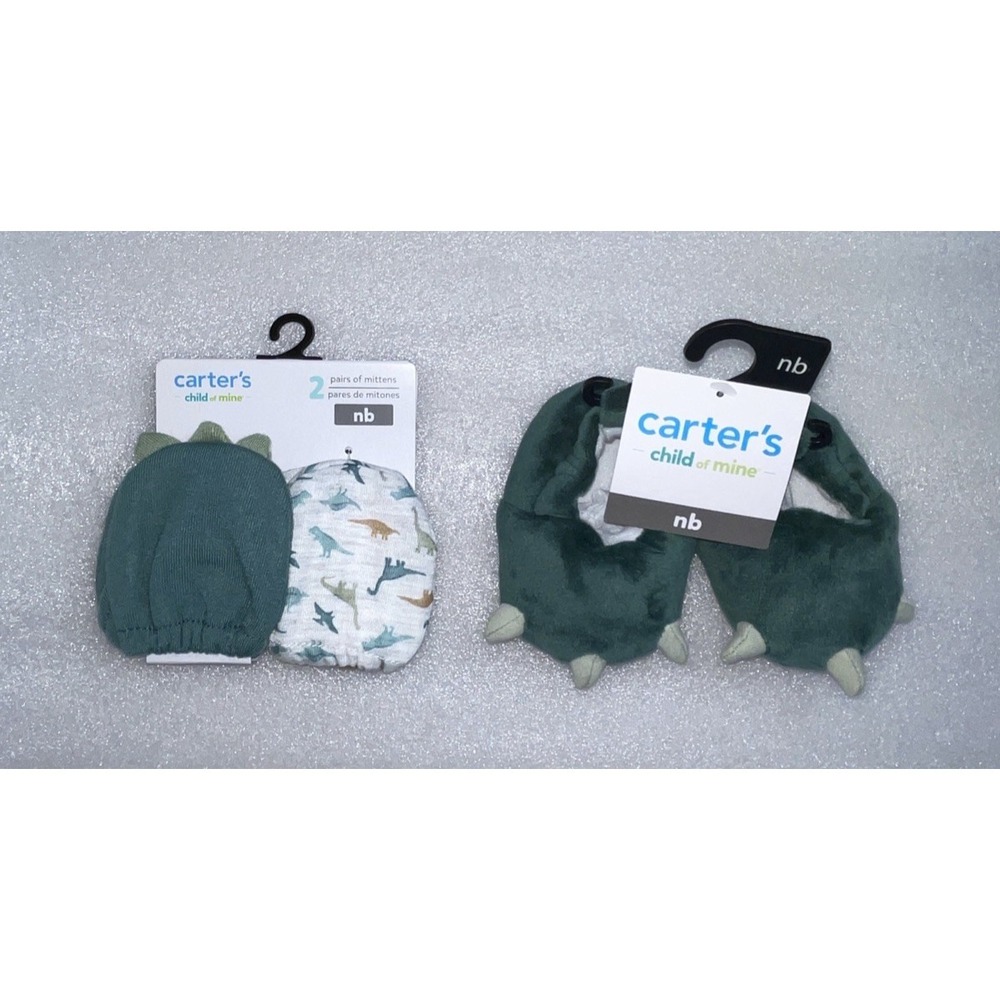 Carter's Child of Mine Baby Boy Infant Dinosaur Dino 2 Mittens & Slipper Newborn